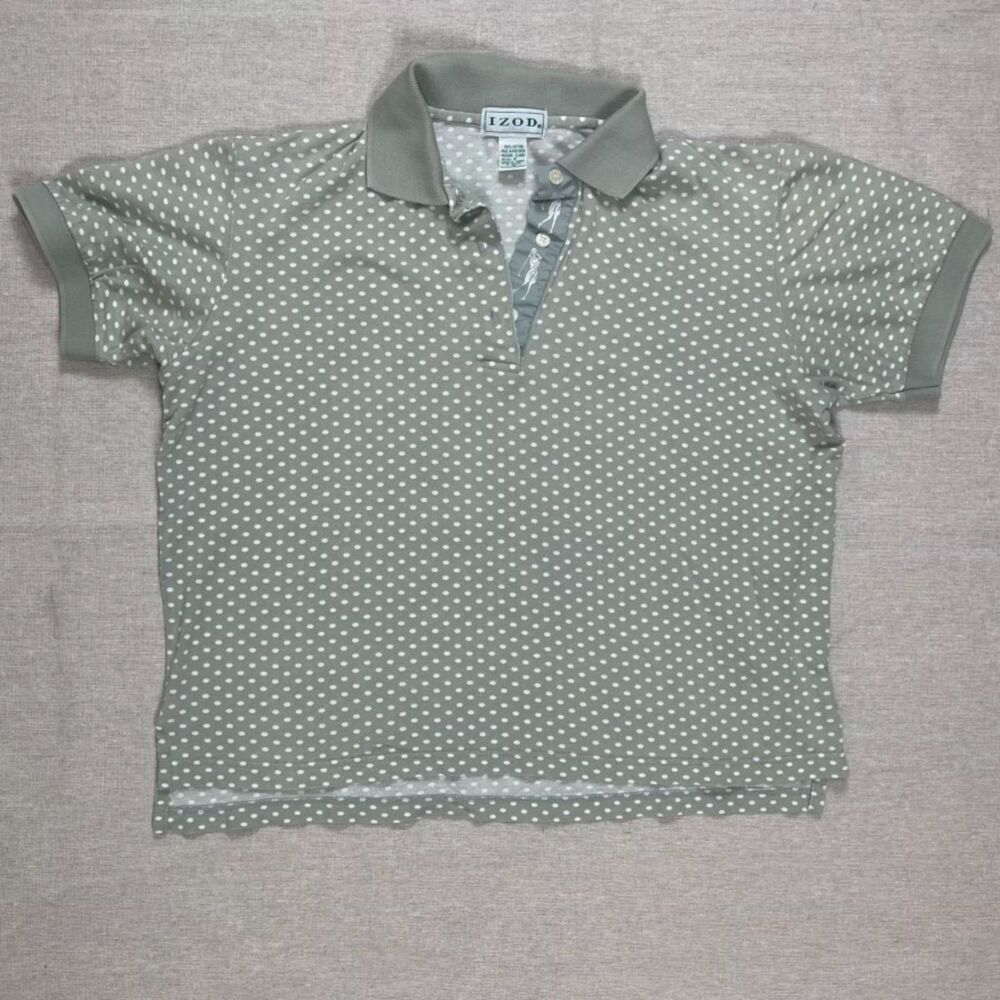 IZOD | Vintage 90s Sage Polka Dot with Embroidery Golf Polo | Medium
